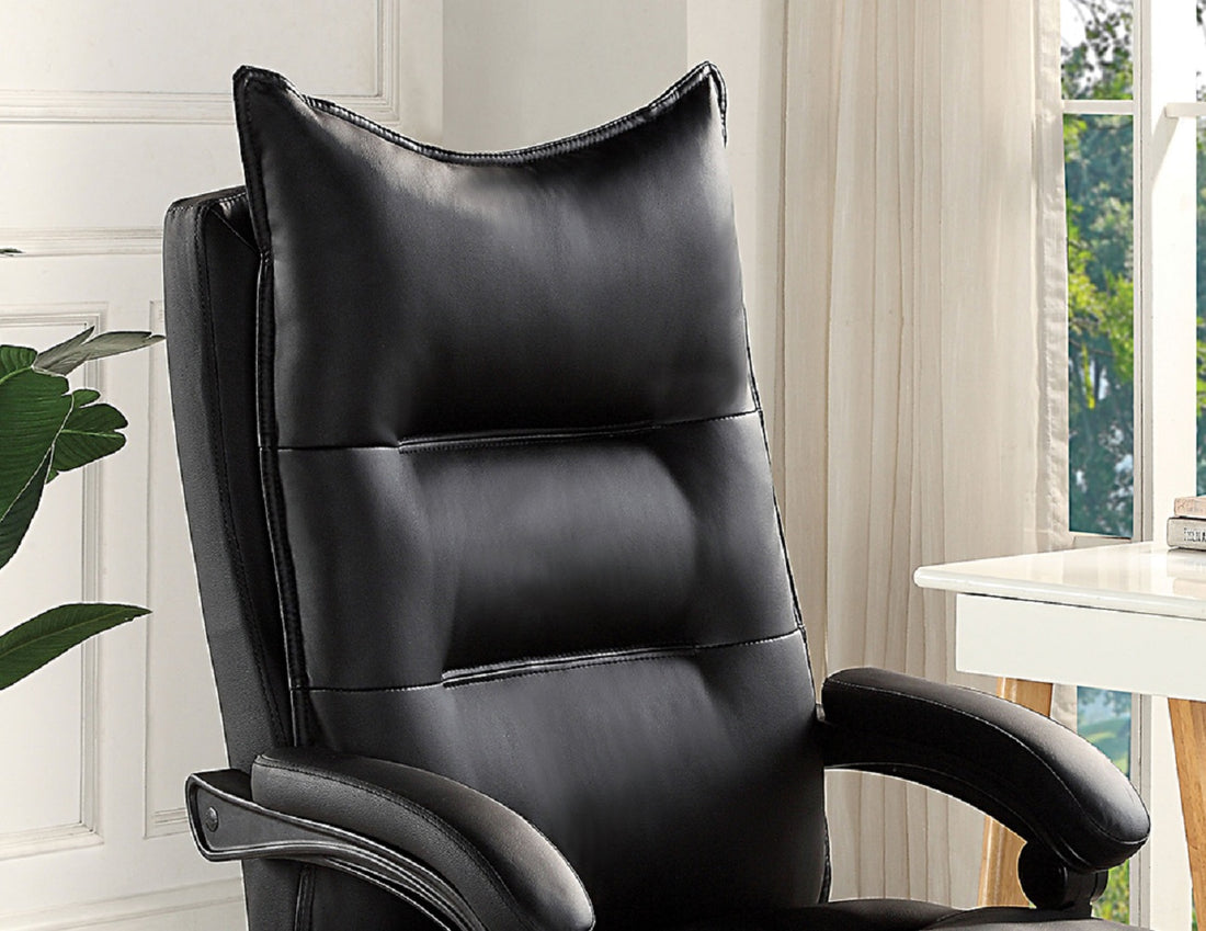 Contemporary Office Chair Upholstered 1Pc Comfort Adjustable Chair Relax Office Chair Work Blackpadded Armrests Black Office Contemporary,Modern Office Chairs Tufted Back Adjustable Height Faux Leather,Metal