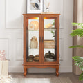 2 Doors Curio Cabinet With Tempered Glass Doors, Curio Cabinets With Mirrored Back Panel And Adjustable Shelves, Lighted Display Cabinet For Home, Office Light Bulb Included Oak Oak Mdf Glass