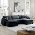 Oversized Modular Cushioned Sofa With Conversible Ottoman, 3 Seater Sofa With 2 Footstools, U Shape Sofa Ingrey Corduroy Fabric Grey Corduroy 3 Seat
