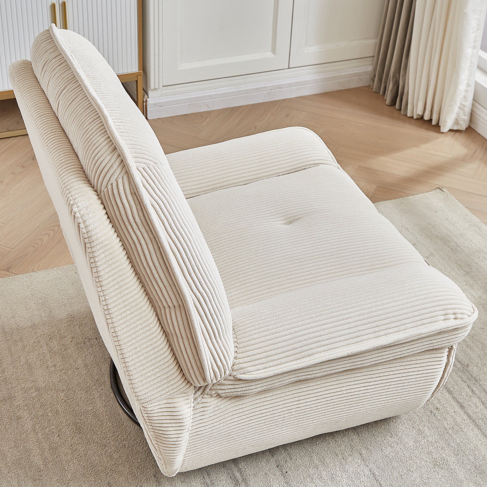 Video 360 Degree Corduroy Swivel Upholstered Manual Recliner Chair,Theater Recliner Sofa,Nursery Glider Rocker For Living Room Beige Corduroy