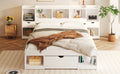 Queen Size Wood Platform Bed With Multi Storage Headboard And A Drawer, White Box Spring Not Required Queen White Wood Bedroom Bed Frame Solid Wood Mdf