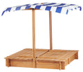 Kids Sandbox With Adjustable Cover, 46'' Wooden Sand Box With 2 Foldable Bench Seats, Outdoor Sandpit For Backyard Play Light Brown Solid Wood