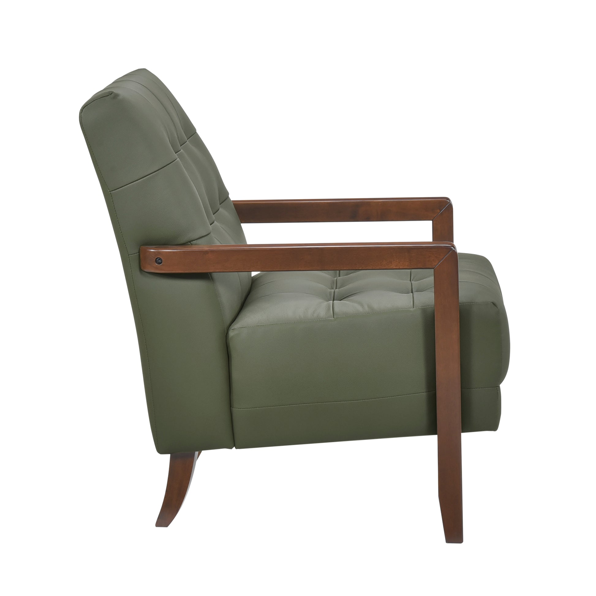 Modern Style Accent Chair Green Leather Upholstered Tufted Detail Walnut Finish Wood Furniture 1Pc Green Primary Living Space Contemporary,Modern Plywood