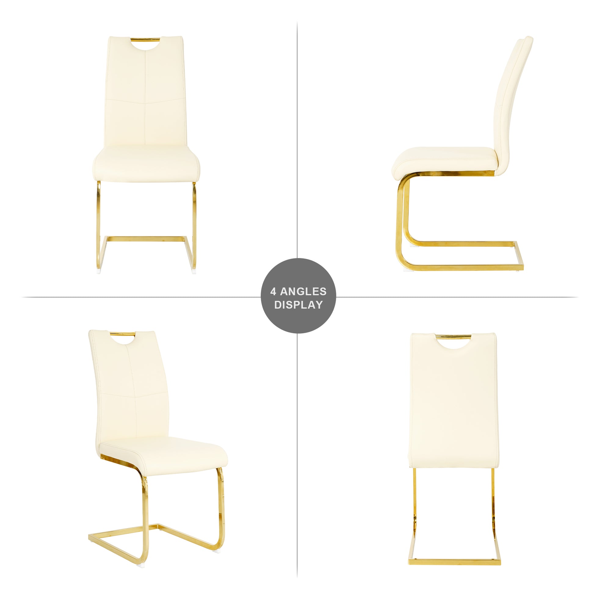 Modern Pu Dining Chair Living Room Chair Upholstered Chair, Gold Metal Chair Leg Design, Kitchen, Living Room, Bedroom, Dining Room Side Chair Set Of 2 Light Yellow Metal