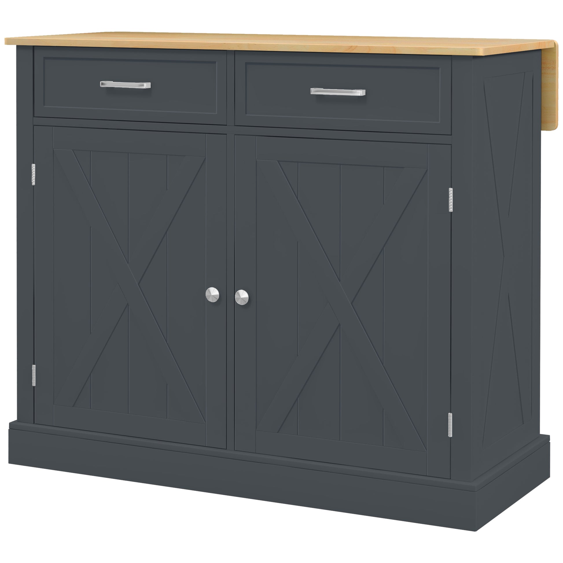 Homcom Rolling Kitchen Island With Drop Leaf Wood Breakfast Bar, Farmhouse Kitchen Cart With 2 Drawers, Adjustable Shelves For Dining Room, Dark Gray Dark Gray Mdf