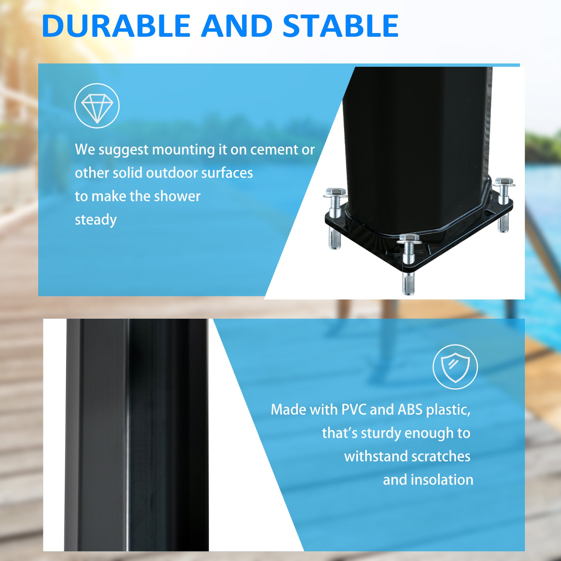 Outsunny 7' Outdoor Solar Heated Shower With 360 Rotating Rainfall & Handheld Shower Head, Foot Shower Faucet, Temperature And Pressure Adjustable, Holds 9.2 Gallons For Backyard Pool Black Plastic