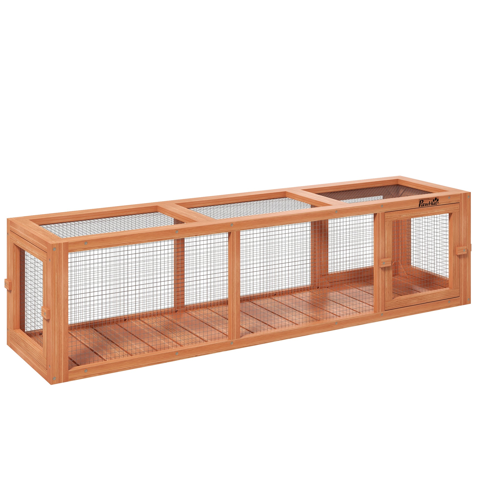 Pawhut Outdoor Cat Tunnel With Extendable Design, 59" L Wooden Cat Run With Weather Protection, Connecting Inside And Outside, For Deck Patios, Balconies, Orange Orange Wood