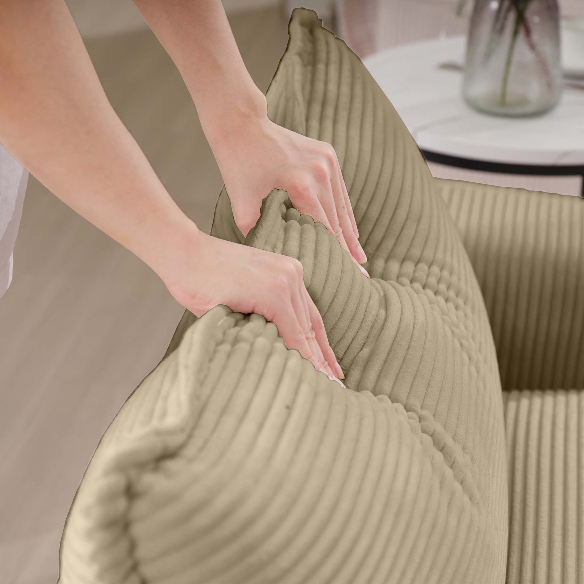Oversized Modular Cushion Sofa, Portable Ottoman, L Shaped Corner Low Back Deep Seating Spacious Sofa Setfor Home Apartment Living Room Set, Tan Corduroy Tan Corduroy 3 Seat