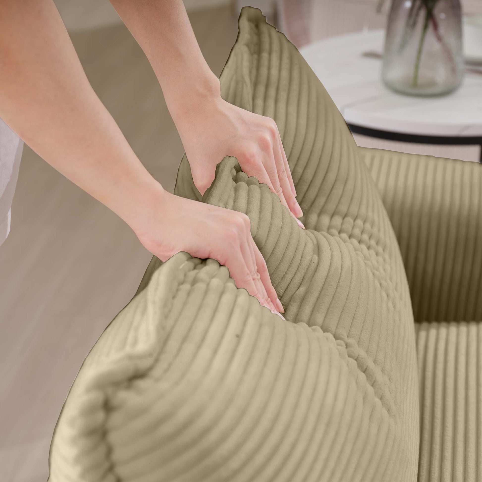 3 Piece Sectional Sofa Oversized Sectional Sofa Comfortable Sectional Sofaone Single Sectional Sofa, One 2 Seater Sofas, One 3 Seater Sofas Tan Corduroy Deep Seat Sofa Tan Corduroy 6 Seat