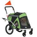 Aosom 2 In 1 Bike Trailer, Foldable Dog Bike Stroller With Aluminum Frame, Quick Release Wheels, Safety Leash, Anti Slip Mat, Hitch Coupler, Reflectors, Flag For Medium Dogs, Green Green Aluminum