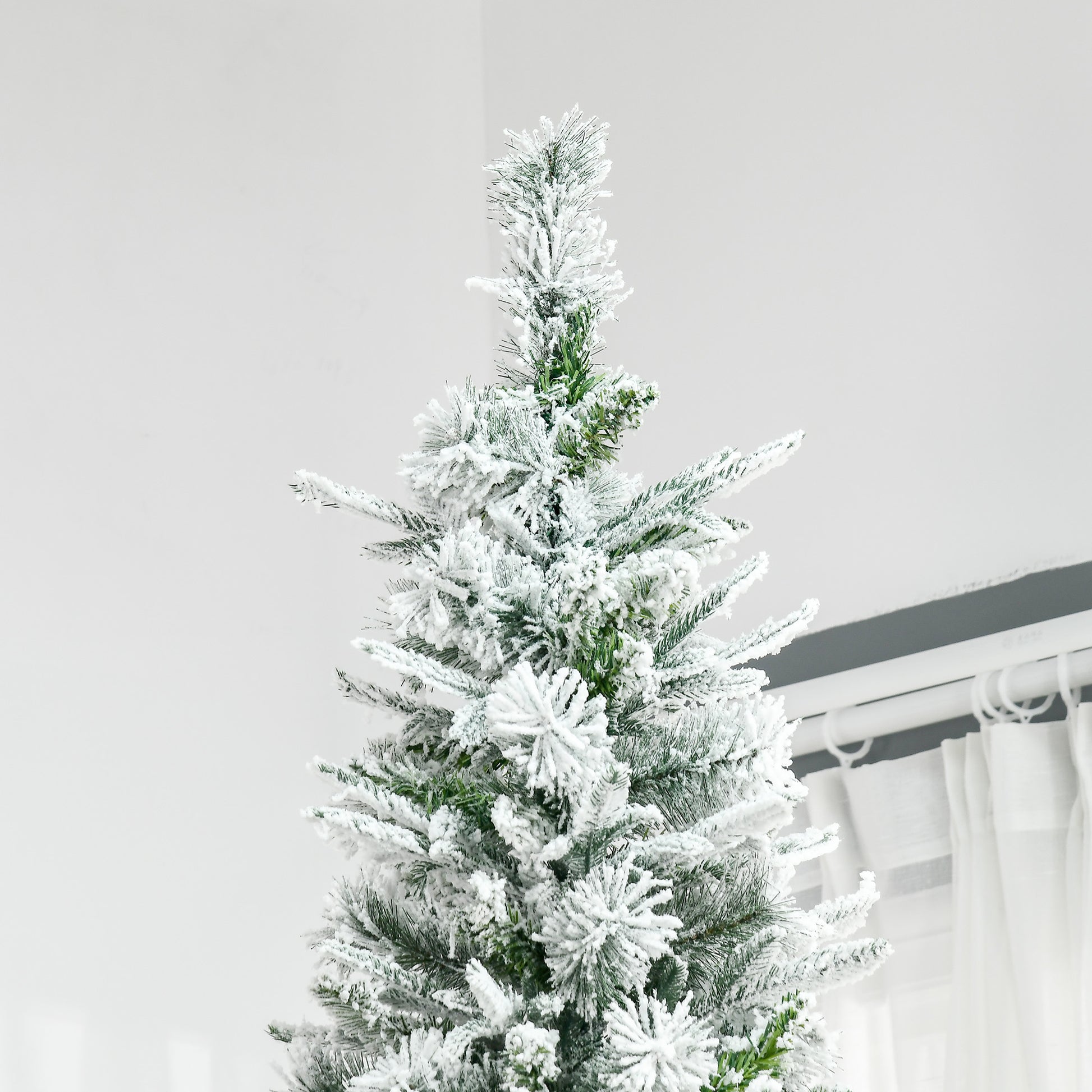 Homcom 9' Unlit Snow Flocked Pine Artificial Christmas Tree With Realistic Branches And 1159 Tips, Green Green Plastic