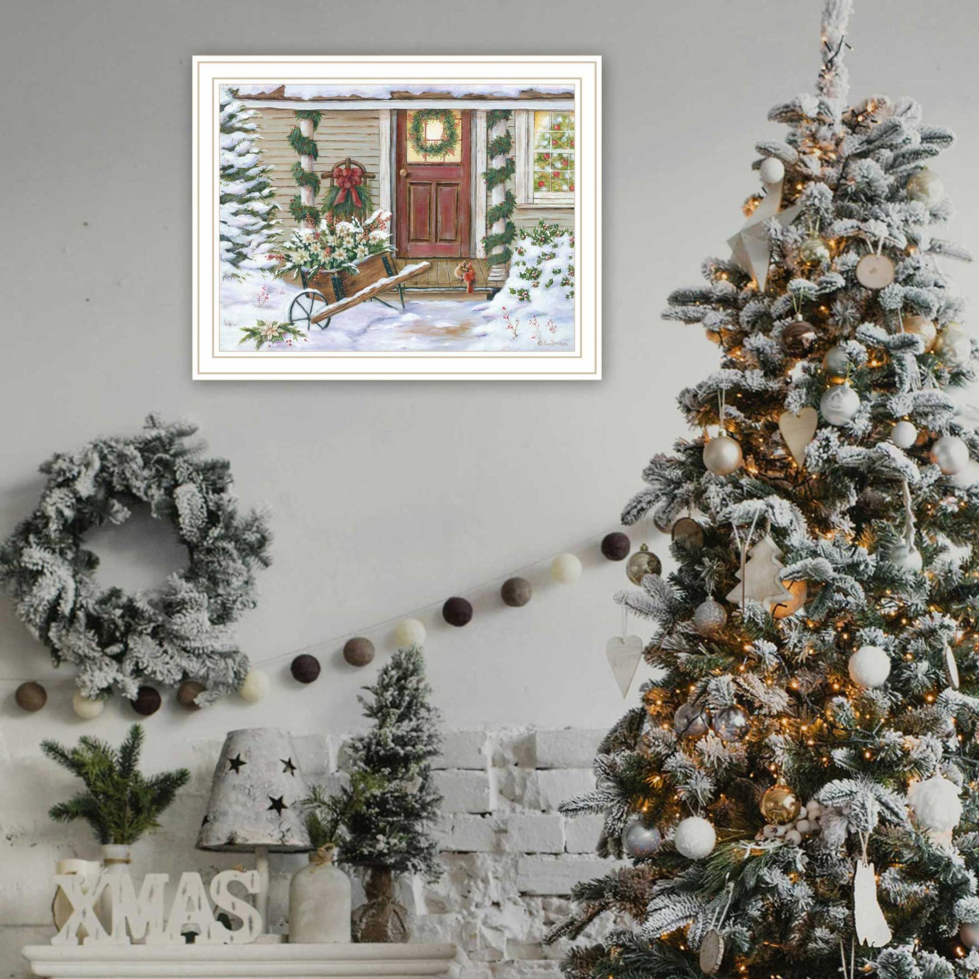 Holiday Porch White Framed Wall Art For Living Room, Farmhouse Wall Art Print For Home Decor, Bedroom Wall Art By Pam Britton Multicolor Wood Paper