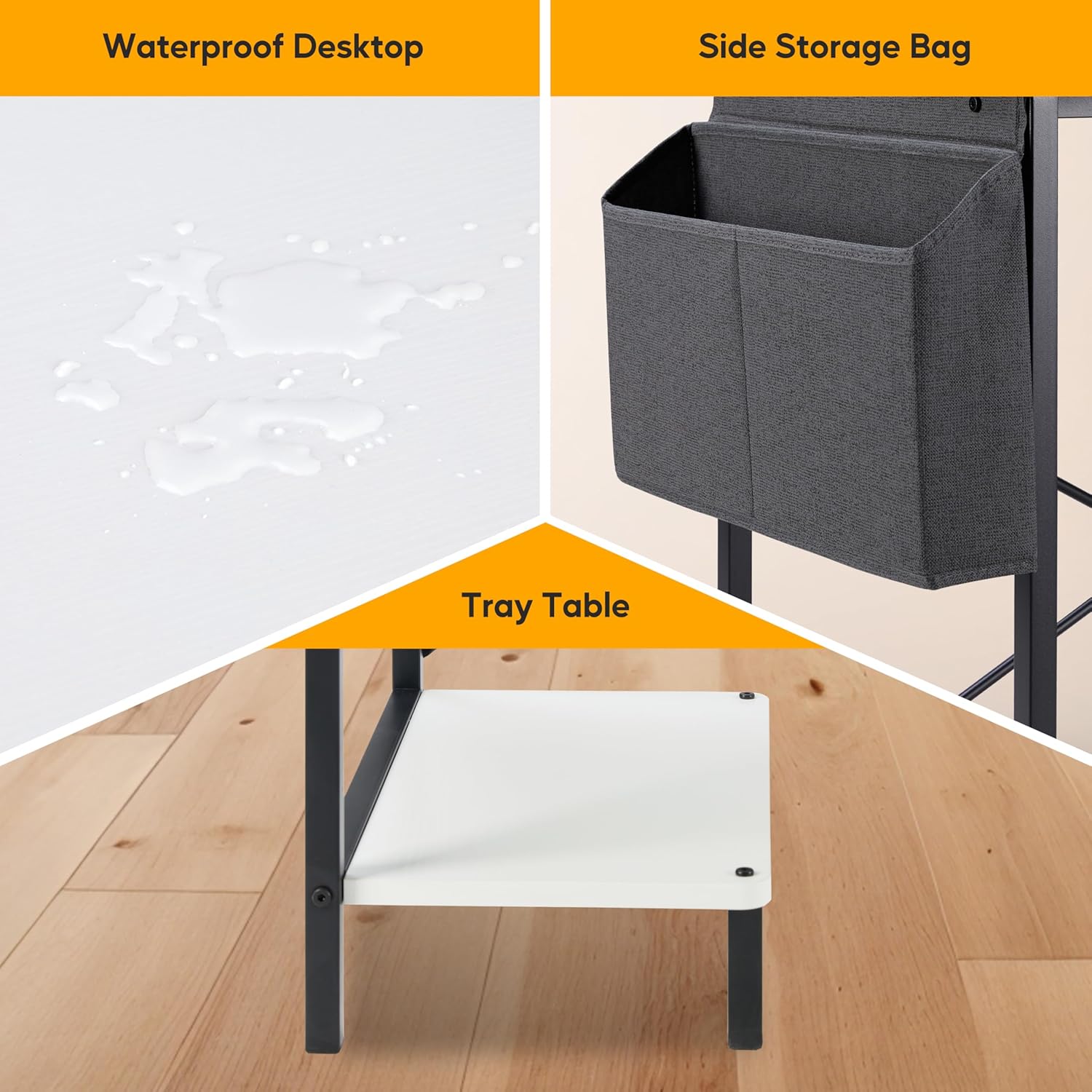 L Shaped Desk Gaming Computer 50 Inch Reversible Corner Table Pc For Writing Study Student With Wood Tabletop Metal Frame Cpu Stand Side Bag For Home Office Small Place, White White Wood