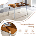 Table And Chair Set.Large Modern Rectangular Table With Brown Glass Top And Silver Metal Legs. Paired With 6 White Chairs With Checkered Armless High Back Pu Cushion And Silver Metal Legs. Silver,White Seats 6 Glass Metal