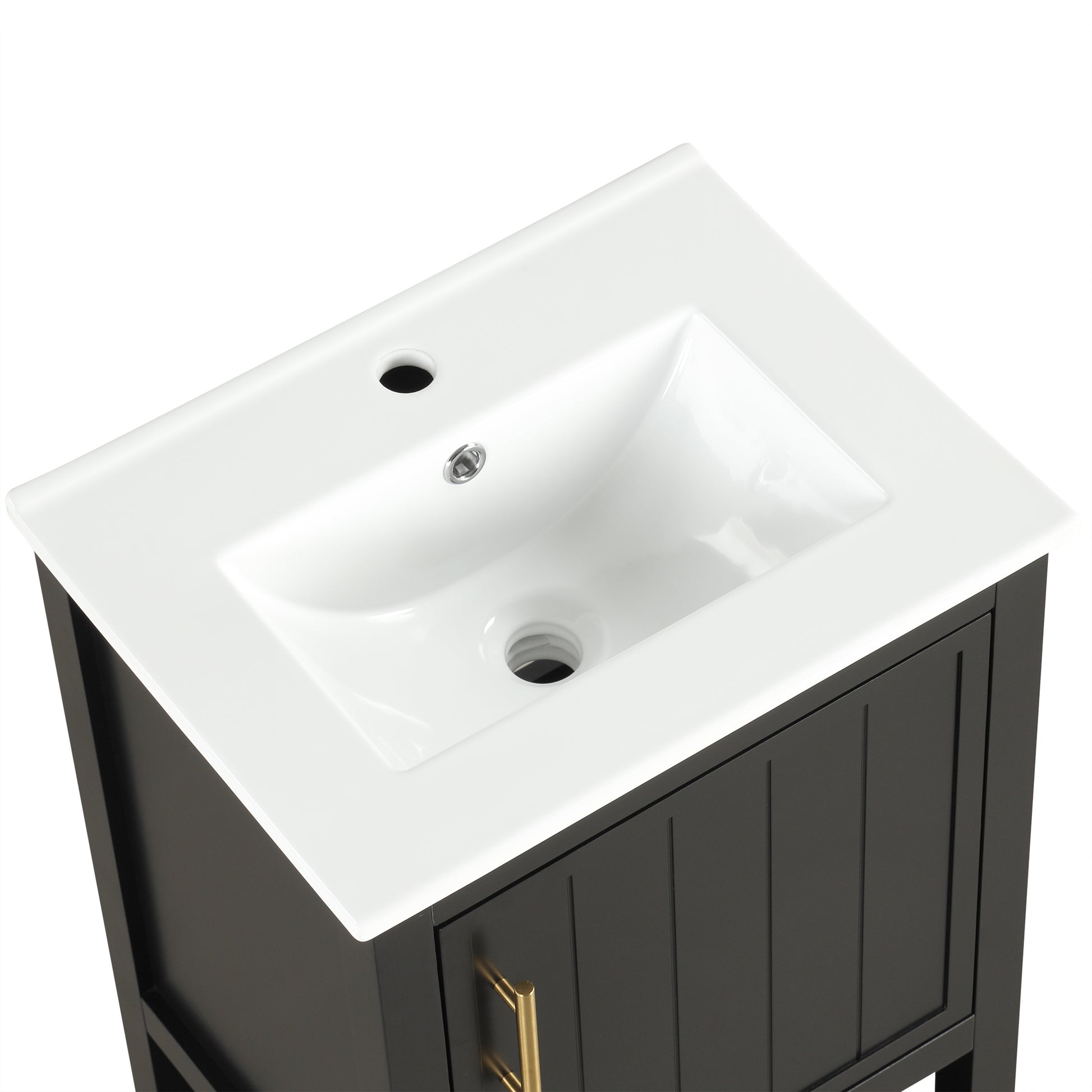 20" Bathroom Vanity With Sink, Bathroom Cabinet With Soft Closing Door, Storage Rack And Open Shelf, Black Black Solid Wood Mdf