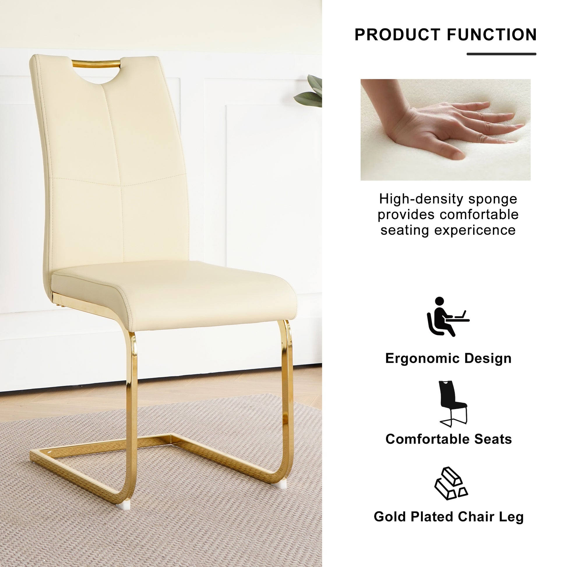 Modern Style Glass Dining Table With Elegant Transparent Design, Solid Support Base, Pale Yellow Dining Chair Set With Gold Plated Legs, Suitable For Restaurant Kitchens Set Of 7 Yellow Glass