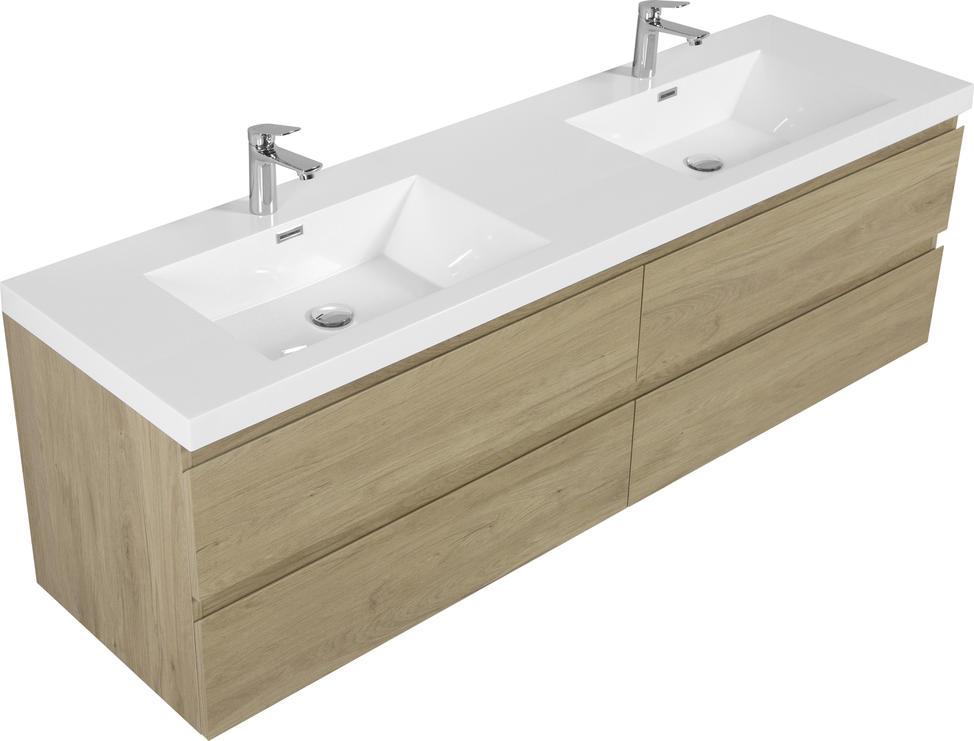 72" Floating Bathroom Vanity With Sink, Modern Wall Mounted Bathroom Storage Vanity Cabinet With Two Resin Top Basin And Four Soft Close Drawers, Natural Oak 24V11 72No 4 Oak Wall Mounted Wood