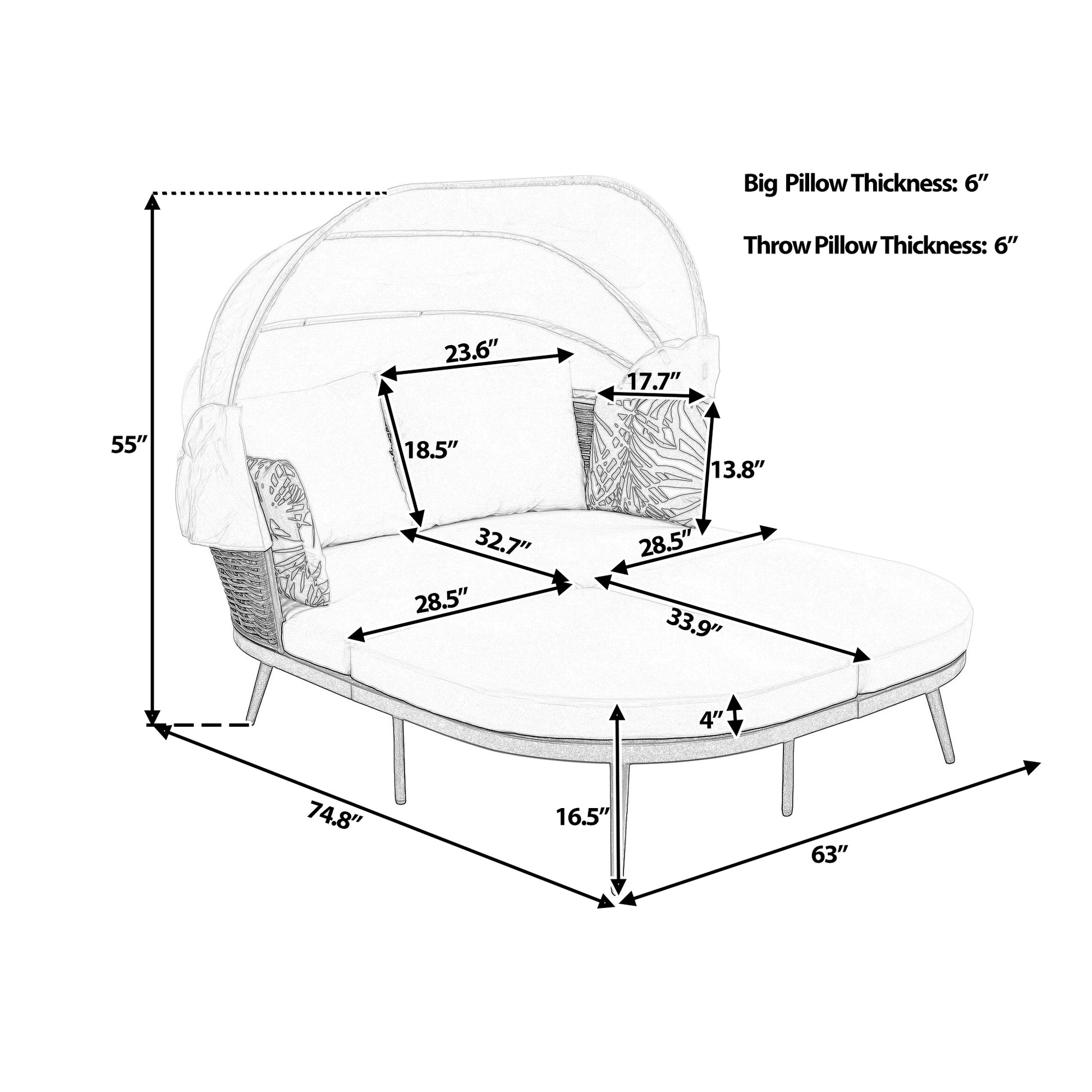 74.8" L Patio Daybed With Retractable Canopy, Outdoor Rattan Pe Wicker Back Loveseat Sofa Set With Throw Pillows And Cushions For Backyard, Poolside, Garden, Beige Yes Lounge Beige Weather Resistant Frame Water Resistant Cushion Garden & Outdoor Complete