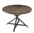 Rustic Industrial Style 5Pc Dining Set Round Table And 4X Side Chairs Faux Leather Seat Metal Frame Burnished Brown Finish And Gray Metal Finish Kitchen Furniture Metal Wood Brown Gray Seats 4 Metal Dining Room Industrial,Rustic Round Dining Table With