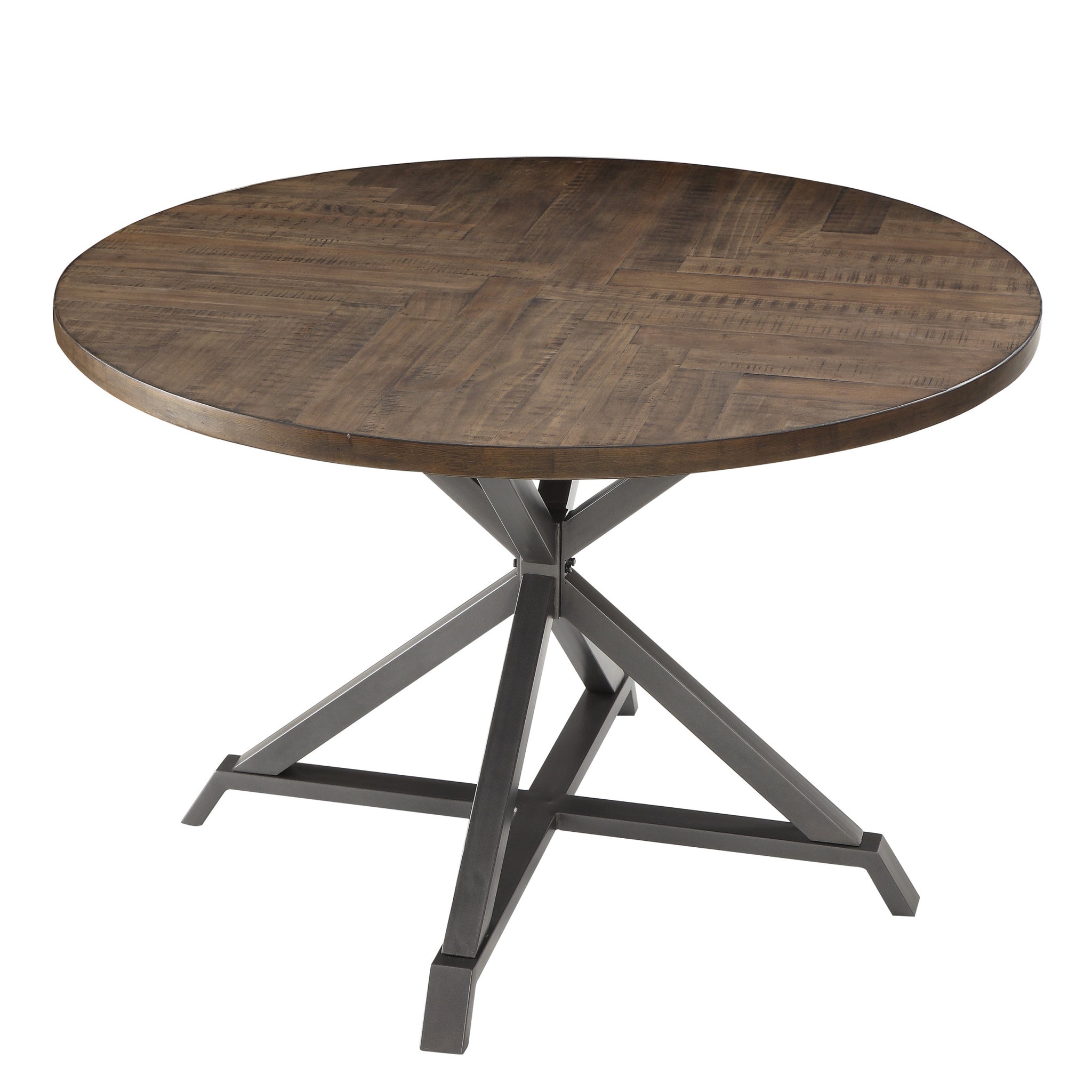 Industrial Style Round Dining Table 1Pc Burnished Brown Finish And Gray Metal Finish Rustic Style Dining Kitchen Furniture Brown Gray Seats 4 Dining Room Industrial,Rustic Round Metal