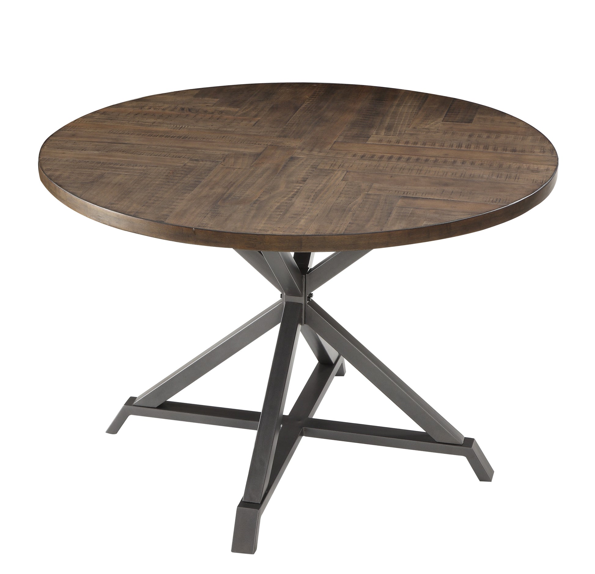 Industrial Style Round Dining Table 1Pc Burnished Brown Finish And Gray Metal Finish Rustic Style Dining Kitchen Furniture Brown Gray Seats 4 Dining Room Industrial,Rustic Round Metal