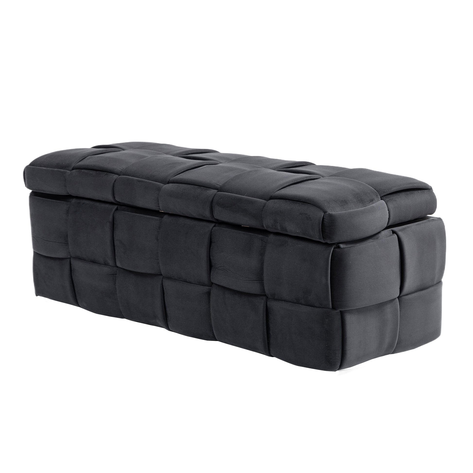 Coolmore Storage Ottoman,Bedroom End Bench,Upholstered Fabric Storage Ottoman With Safety Hinge, Entryway Padded Footstool, Ottoman Bench For Living Room & Bedroom Black Black Velvet Bedroom Black Rubberwood Internal Storage Foam Velvet