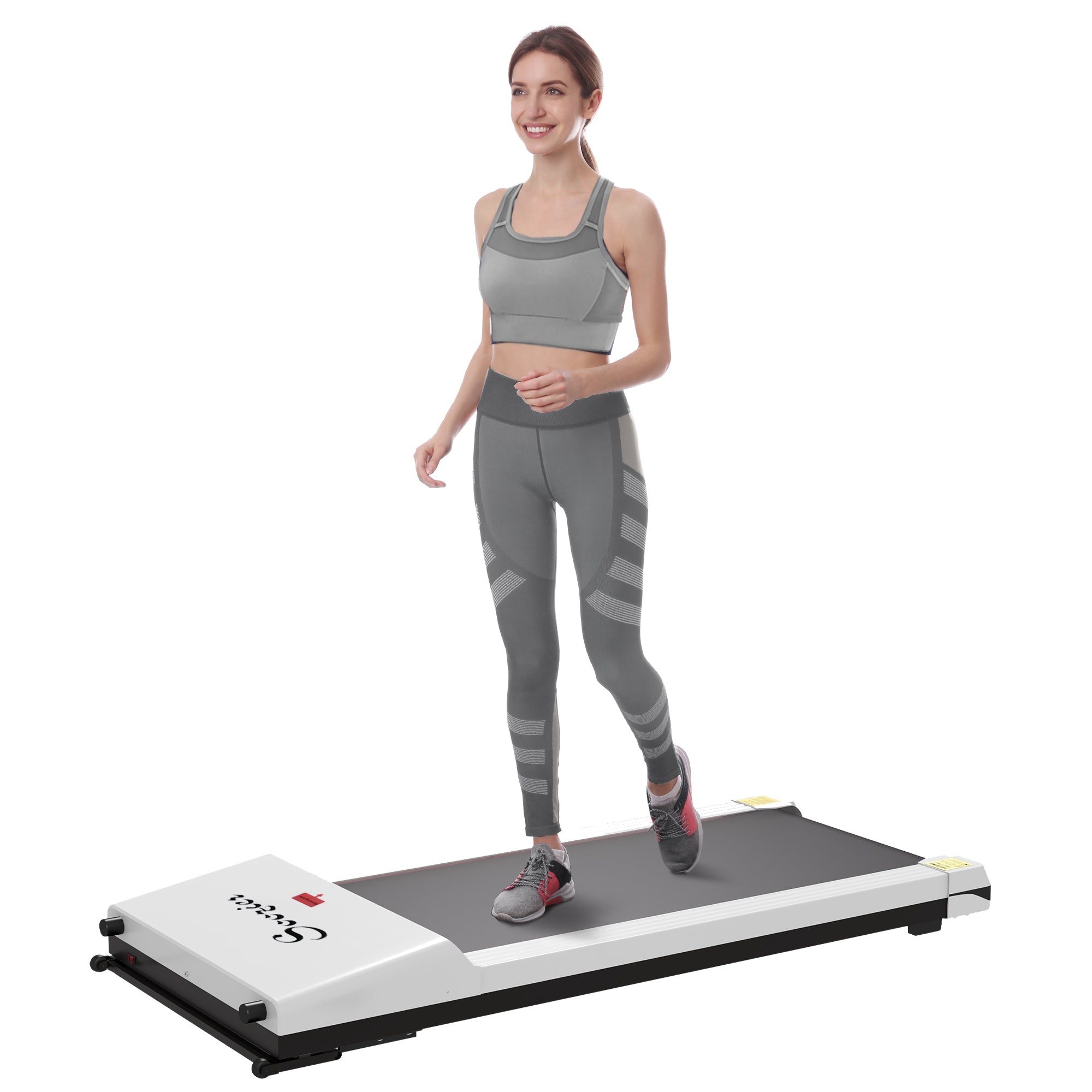 Soozier Under Desk Treadmill, Portable Walking Pad With Foldable Wheels, Remote Control, Led Display, 264 Lbs Weight Capacity, White White Steel