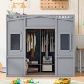 Full Size House Loft Bed With Ladder And Wardrobe Grey Full Grey Solid Wood