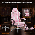 Video Game Desk Chair Ergonomic Computer With Footrest And Comfy Lumbar Support, Pu Leather Recliner With Headrest, Fixed Up Armrest, Height Adjustable With 360 Swivel, For Adults, Pink Pink White Faux Leather