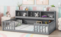 Twin Floor Bed With Bedside Bookcase,Shelves,Guardrails,Grey Twin Grey Bedroom American Design Pine