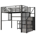 Full Size Metal Loft Bed With Wardrobe, Desk, Storage Shelves, Black Expected Arrival Time: 10.3 Box Spring Not Required Full Black Metal Mdf Metal