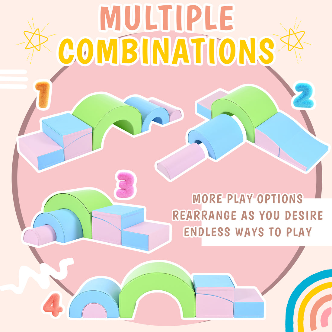 5 Piece Kids Climbing Toys For Toddlers, Foam Climbing Blocks For Babies, Kids Crawling And Climbing Indoor Active Play Structure Colorful Under 50 Lbs Cute Foam 1 To 2 Years Pu Indoor