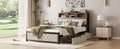 Metal Full Size Platform Bed With 4 Drawers, Upholstered Headboard And Footboard, Sockets And Usb Ports, Beige Full Beige Black Fabric Metal