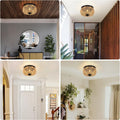 3 Lights Woven Rattan Flush Mount Ceiling Light Fixture With Hand Worked Cage Shade For Bedroom, Kitchen, Foyer, Porch Brown Rattan Metal