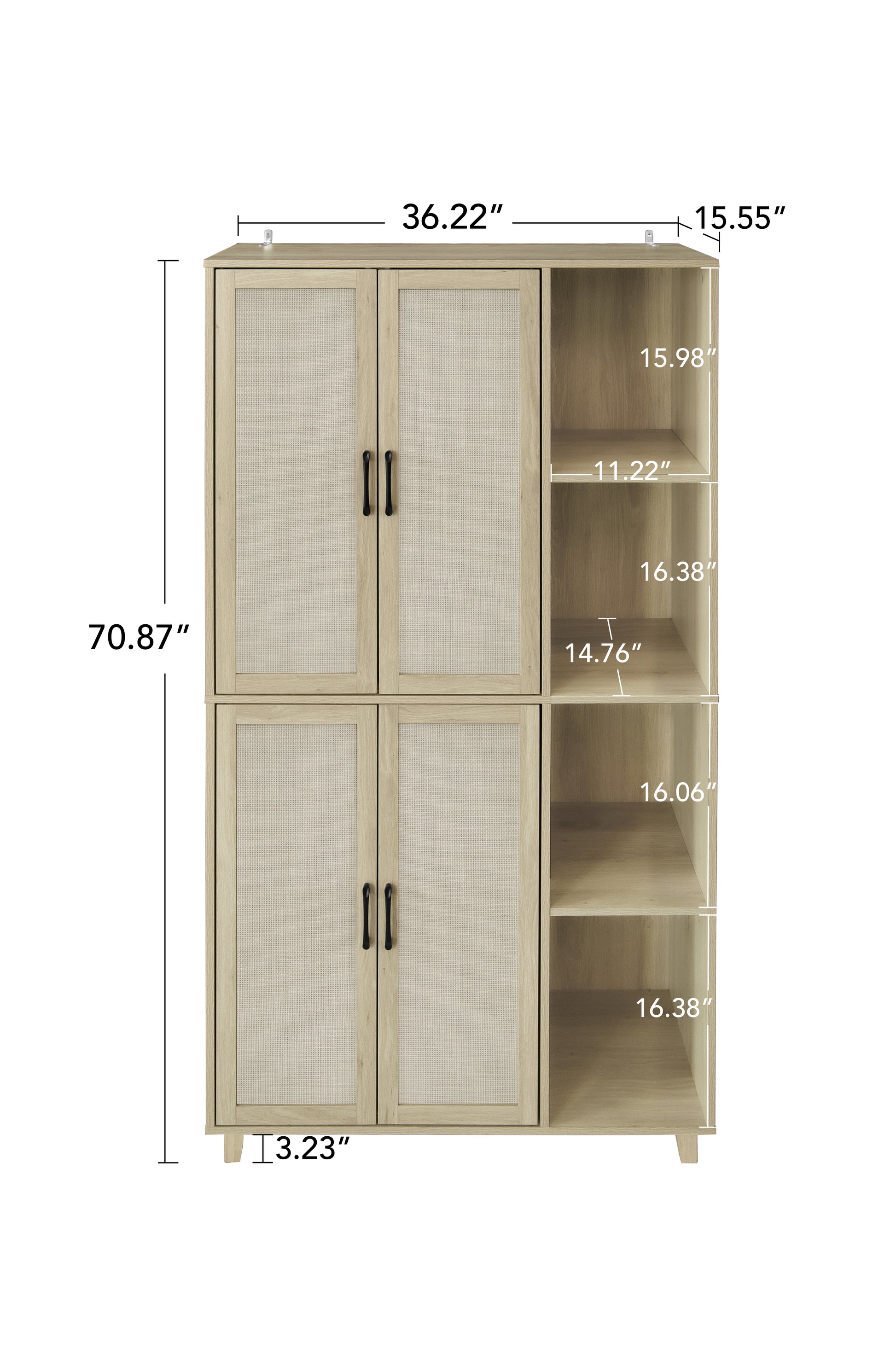 4 Door Cabinet With 4 Shelves With 4 Adjustable Inner Shelves, Storage Cabinet Natural Mdf