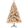 Homcom 6.5 Ft Pre Lit Artificial Christmas Tree With 350 Clear Lights And 1107 Tips, Snow Flocked Christmas Tree With Metal Stand, Hinged Xmas Tree For Home Office Holiday, Green Green Plastic
