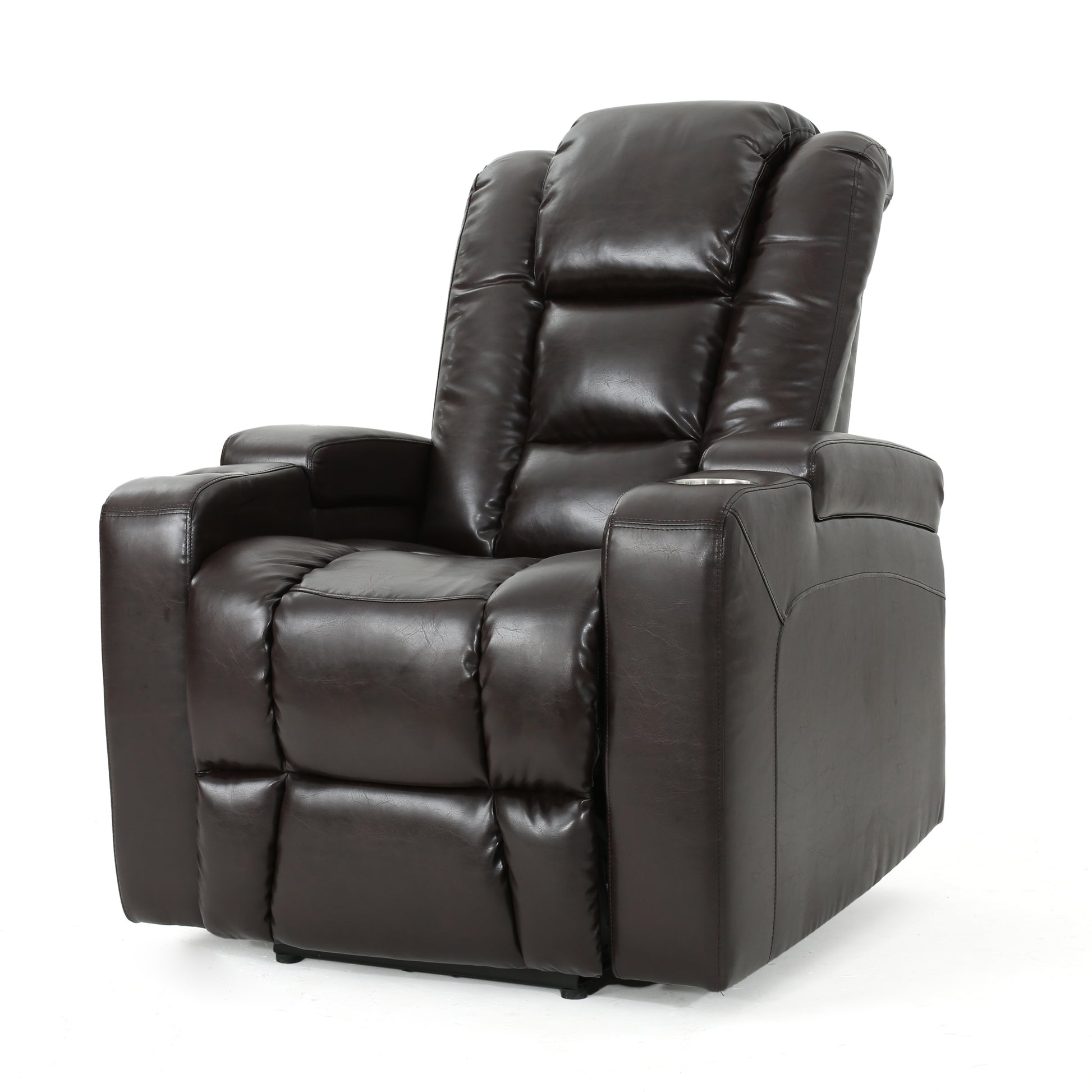 33" Wide Power Standard Recliner Chair With Arm Storage With Usb Brown Pu