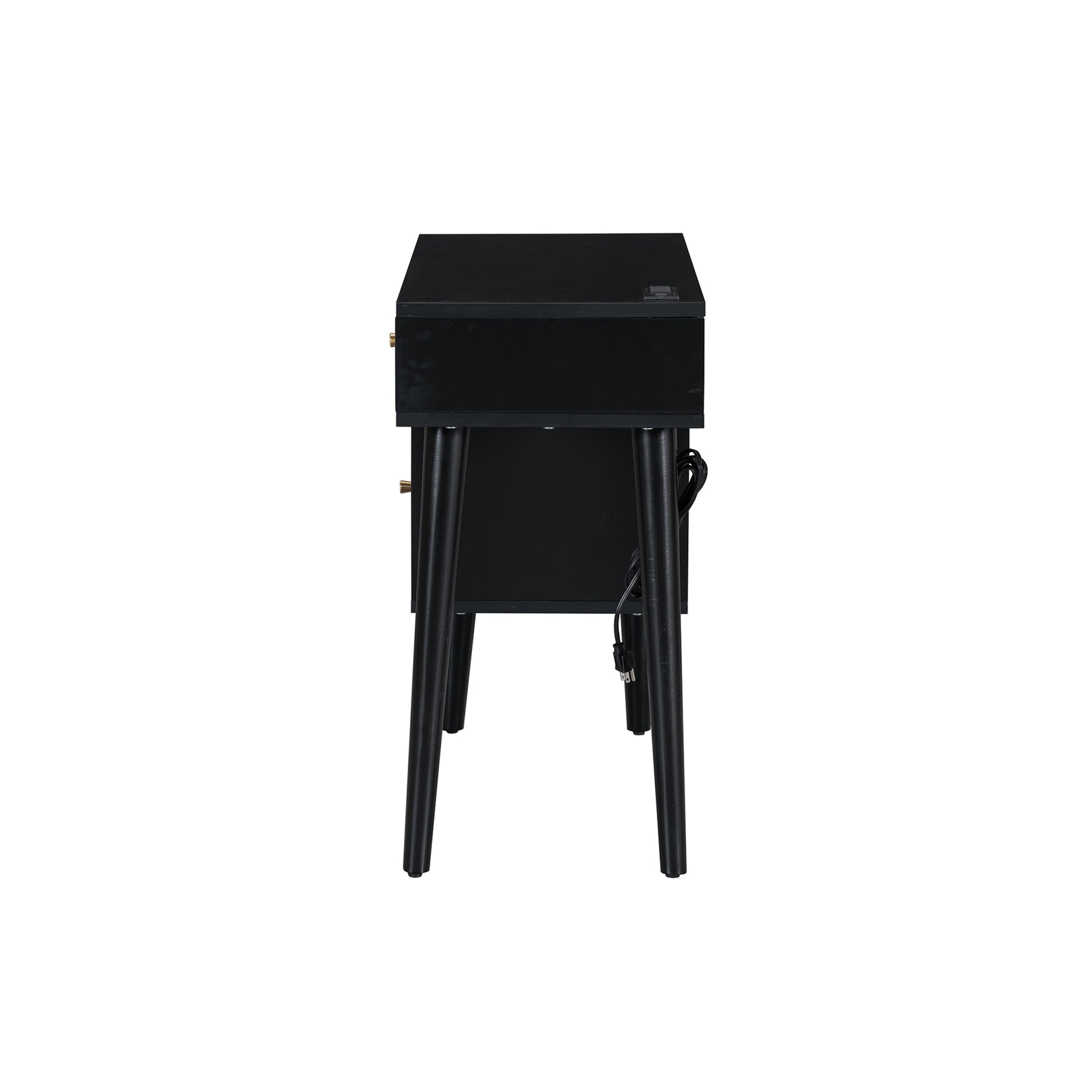 39" Retro Bohemian Style Wooden Makeup Vanity Set With Charging Plug&Usb Port And Stool, Dressing Table With 3 Storage Drawers And 1 Rectangular Rattan Drawer, Black Expected Arrival Time: 08.23 Black 4 Drawers Wood
