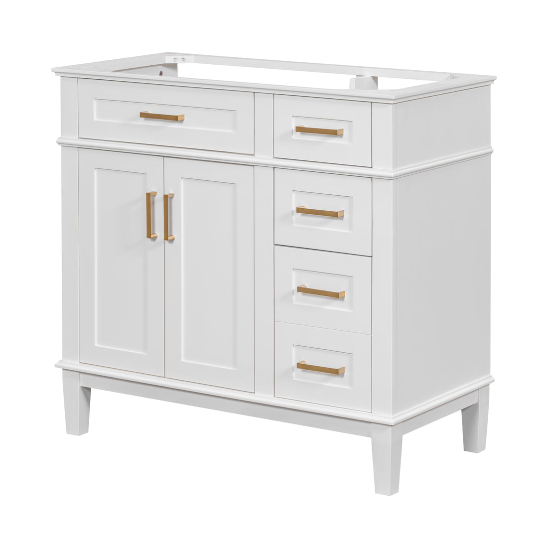 Cabinet Only 36" White Modern Bathroom Vanity Sink Not Included 4 White 2 Soft Close Doors Bathroom Freestanding Modern Solid Wood Mdf Painted