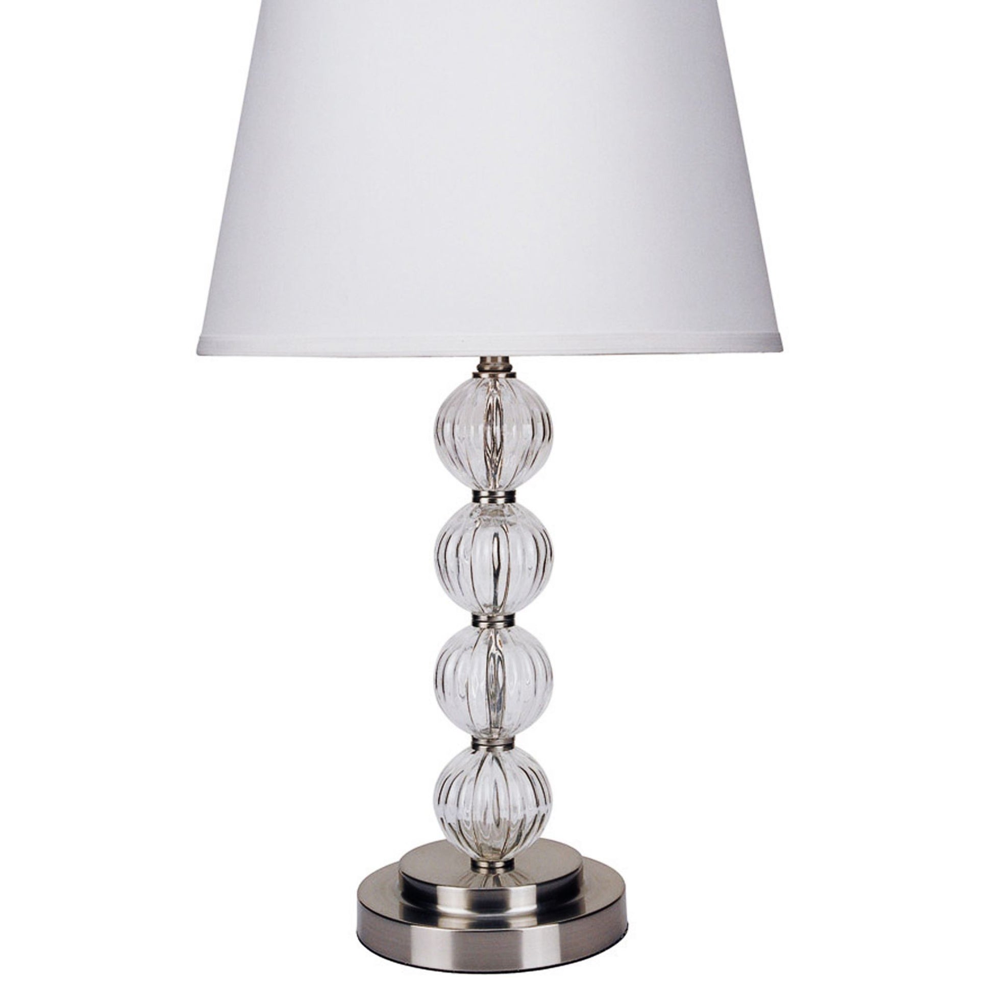 28.5" Tall Metal Table Lamp With Satin Nickel Finish And Orb Design, Linen Shade Brushed Nickel Metal