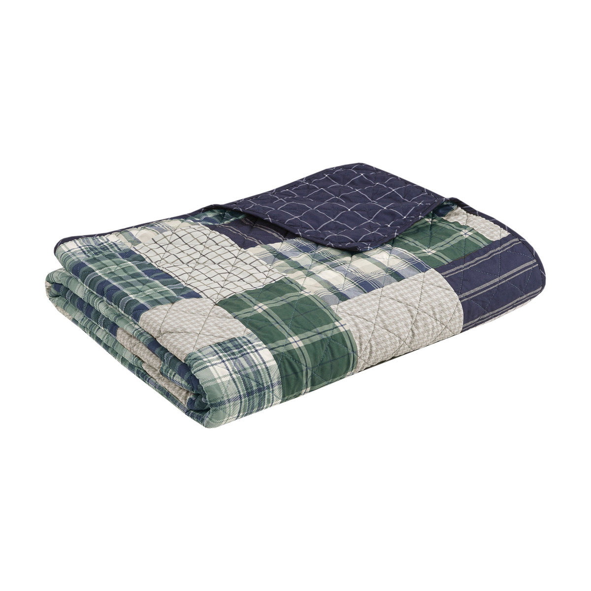 3 Piece Reversible Printed Quilt Set Green Navy King Cal King Green Navy Microfiber