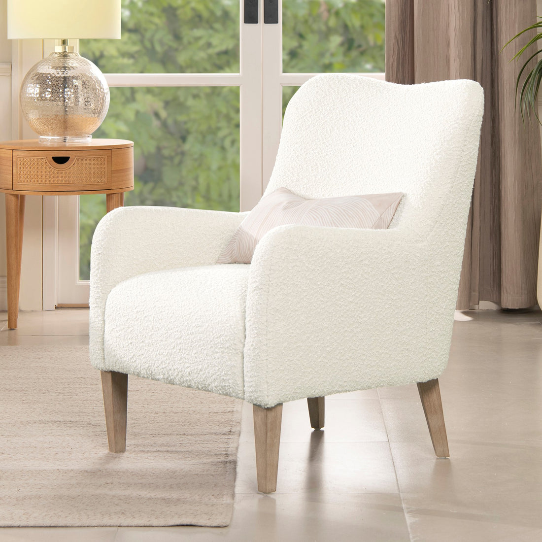 Nimbus 27.5" Curved Accent Chair, Ivory White Boucle White Foam Boucle