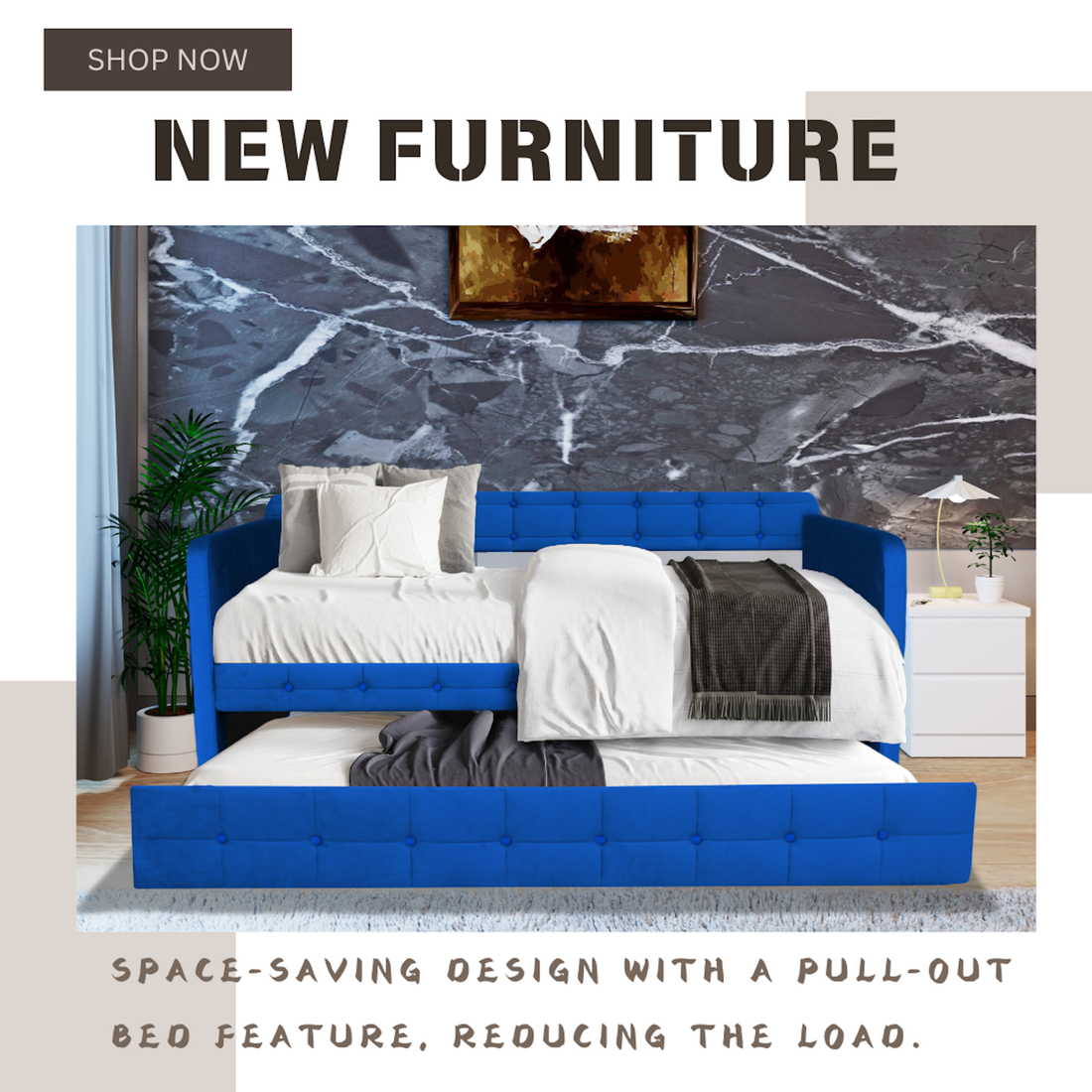 Blue Upholstered Twin Size Daybed With Trundle, Velvet Fabric, No Box Spring Required, Comfortable And Simple Design Models Box Spring Not Required Twin Blue Wood Espresso Bedroom Artsy,Classic,Retro Rubberwood Fiber Foam And Polyester Fiber Pad Velvet