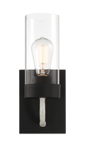 Zephyr Single Light Sconce With Clear Glass Metal Black Finish Black,Clear Glass,Metal