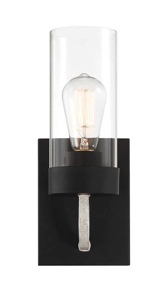 Zephyr Single Light Sconce With Clear Glass Metal Black Finish Black,Clear Glass,Metal