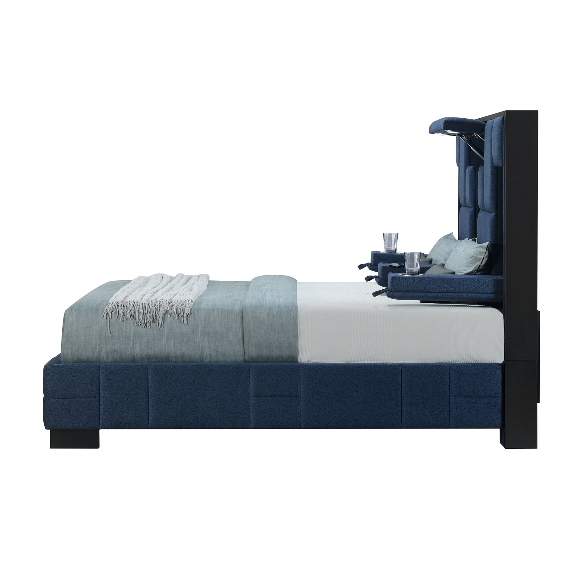 Yaris Navy Blue King Bed Navy Blue Rubber Wood