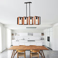 4 Light Kitchen Island Lights Pendant Light Farmhouse Dining Room Light Fixture, Rustic Wood And Black Metal Rectangular Chandelier, 36