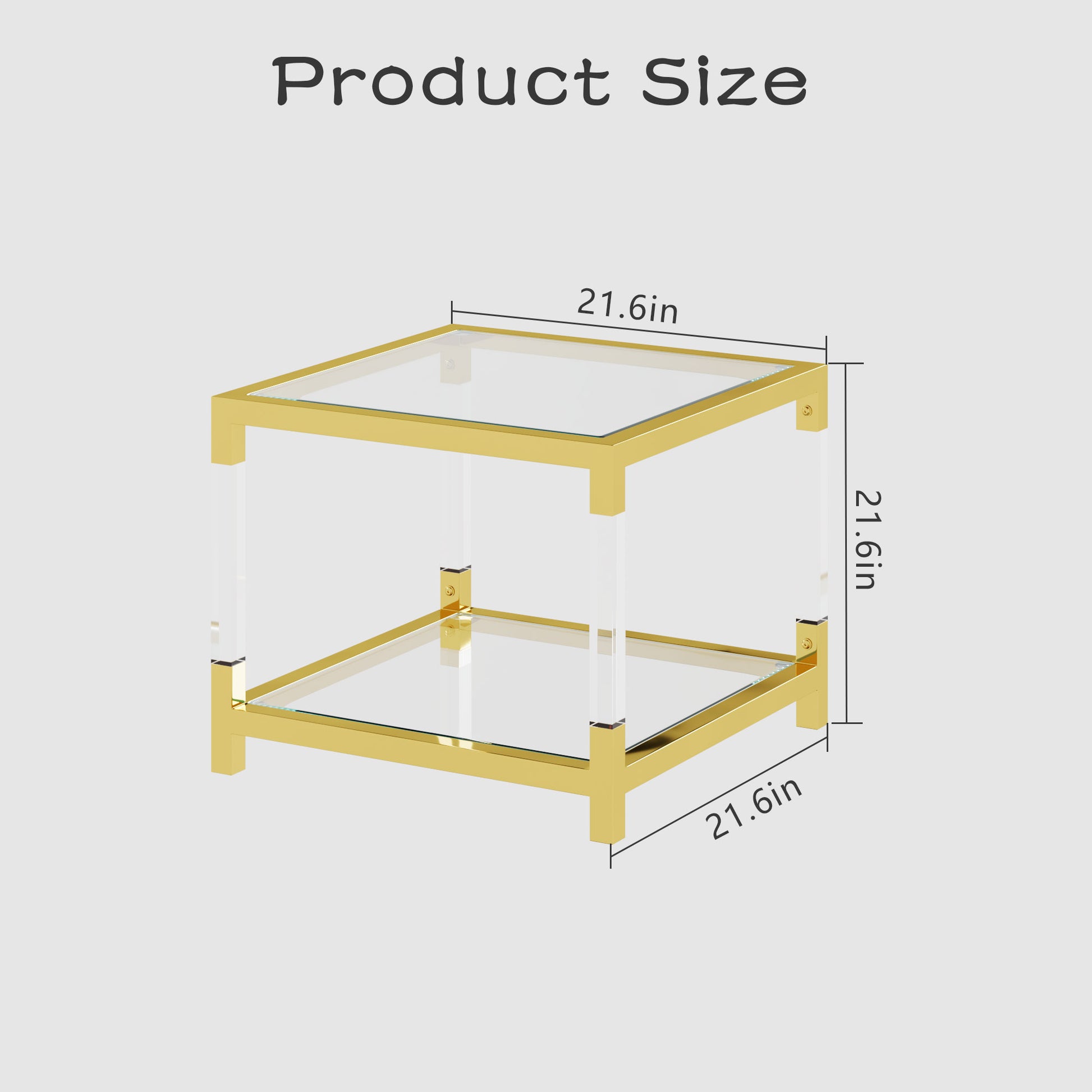 Modern Minimalist Living Room Furniture Set, Stylish Transparent Acrylic Leg Coffee Table, Square Edge Table, Tempered Glass Face Tea Table Combination Gold End Table Golden,Transparent Glass Acrylic