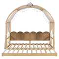 Twin Size Extended Bed With Arched Roof And Trundle, Natural Twin Natural Plywood