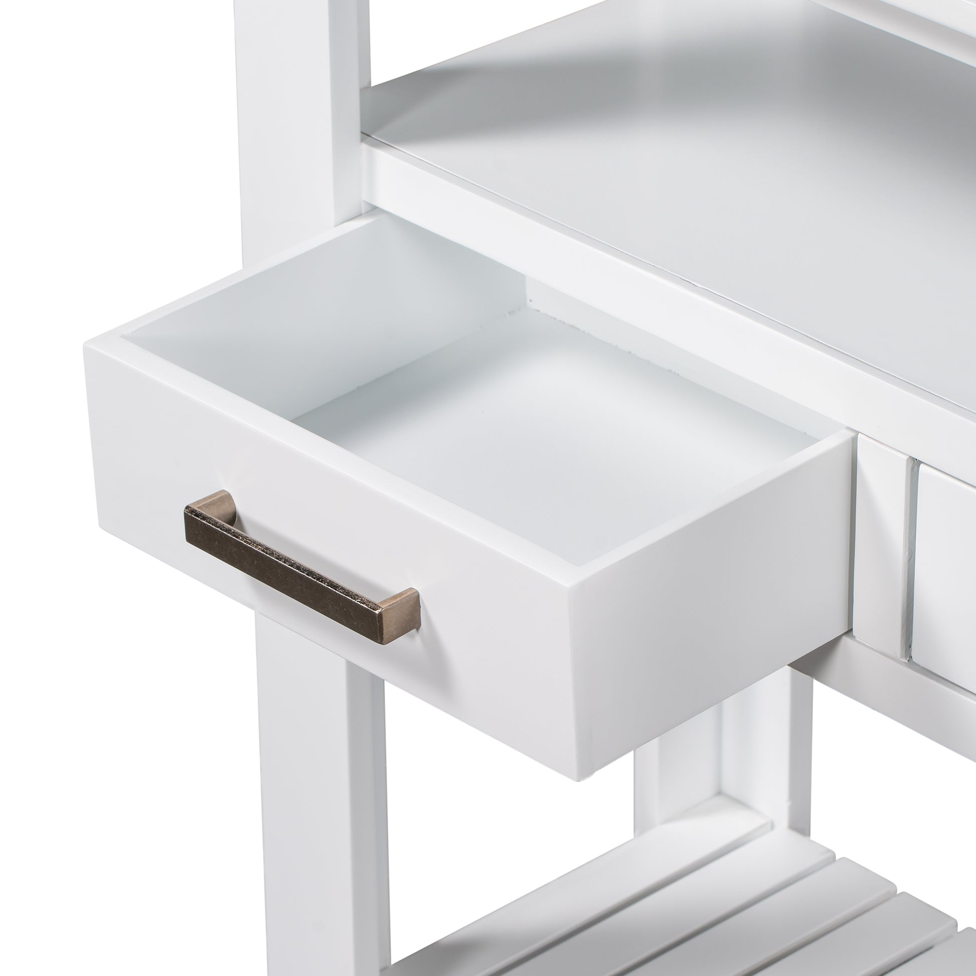62.2'' Modern Console Table Sofa Table For Living Room With 4 Drawers And 2 Shelves White Solid Wood Mdf
